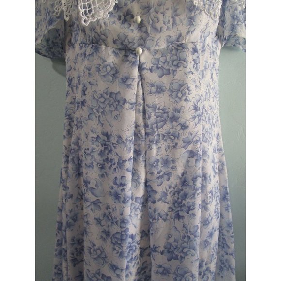 Vintage Scott McClintock Blue Floral Lace Empire Waist Tea Dress Ladies Size 8 - Picture 11 of 16